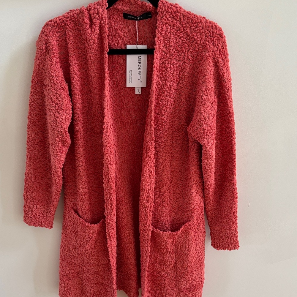 New with Tags - Cozy Chenille Coral Open-Front Cardigan
